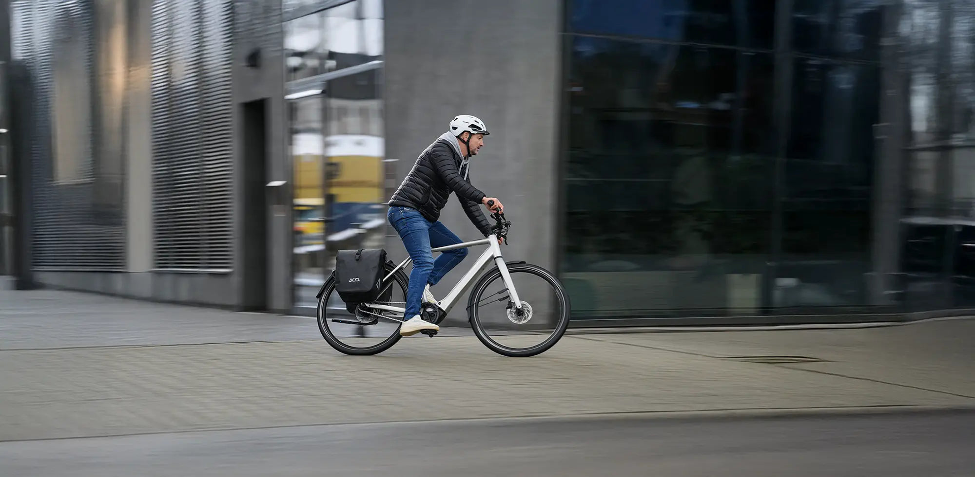 Commuter riding to work on an electric commuter bike